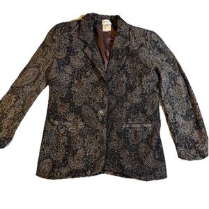 Vintage Clichy Women’s Brown and Black Paisley Blazer With Pockets Size 8